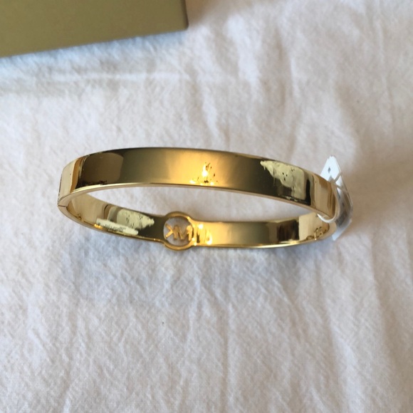 Michael Kors Polished Gold Plated Brass & Pave Crystals Logo Bangle NWT & Box - Picture 9 of 16
